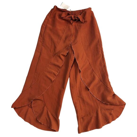 NWT Hyfve Wide Leg Tulip Ruffled Cinnamon Orange Wrap Pants Women's Large - Picture 1 of 8